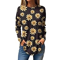 Women Blouses Dressy Casual Ethnic Floral Shirts Fall Long Sleeve Top Crew Neck Plus Size Tunics Daily Clothes
