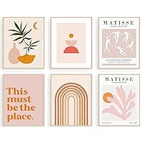 Matisse Wall Art Prints Set of 6, Abstract Matisse Wall Art Exhibition Posters, Minimalist Boho Canvas Art Prints Beige Pink Room Decor, Pinke Boho Wall Art Decor for Room Aesthetic, Bedroom, Living