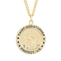Men's Or Women's Religious & Faith 14k (Karat) Yellow Gold Filled Saint (St.) Christopher Medallion Pendant Necklace, St. Christopher Medallion Engraved 