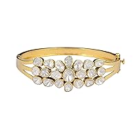 4.00 CTW Natural Raw Diamond Polki Openable Bangle Bracelet 925 Sterling Silver Women's Jewelry (Gold Plated)