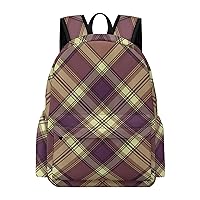 Brown Scottish Plaid Travel Backpack Lightweight 16.5 Inch Computer Laptop Bag Casual Daypack for Men Women