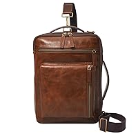 Fossil Men's Buckner Leather Small Convertible Travel Backpack and Briefcase Messenger Bag, Cognac , (Model: MBG9598222)