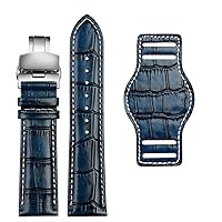 Genuine Leather Watch Strap 20mm 22mm Mens watchband with mat wristwatches Band Handmade Leather Bracelet (Color : Blue Silver Folding, Size : 22mm)