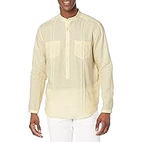 Cubavera Men's Long Sleeve Linen Popover with 2 Pkts/Tucks Shirt