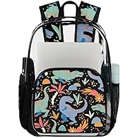Animal Dinosaur Flowers（04） Clear Backpack Heavy Duty Transparent Bookbag for Women Men See Through PVC Backpack for Security, Work, Sports, Stadium