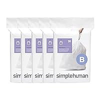 simplehuman Code B Custom Fit Drawstring Trash Bags in Dispenser Packs, 150 Count, 6 Liter / 1.6 Gallon, White