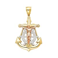 14K Tri Color Gold Religious Crucifix Anchor Pendant - Crucifix Charm Polish Finish - Handmade Spiritual Symbol - Gold Stamped Fine Jewelry - Great Gift for Men & Women for Occasions, 43 x 32 mm, 7.1 gms