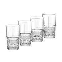 Bormioli Rocco Bartender Novecento 13.75 oz. Stackable Hi-Ball Drinking Glass for Mixed Cocktails, Clear, Set of 4