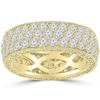 4.50 ct Ladies Three Row Round Cut Diamond Etenity Wedding Band Ring in 14 kt Yellow Gold