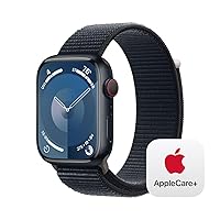 Apple Watch Series 9 [GPS + Cellular 45mm] Smartwatch with Midnight Aluminum Case with Midnight Sport Loop, Carbon Neutral with AppleCare+ (2 Years)