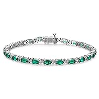 MORGAN & PAIGE Tennis Bracelet for Women, Diamonds and Oval Gemstones, Birthstone Colors, Pure 925 Sterling Silver with Secure Locking Clasp