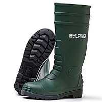 SYLPHID PVC Rubber Work Boots for Men Waterproof Men's Rain Boots with Steel Toe Steel Shank Mens Agriculture Knee Boots for Gardening Yard Work