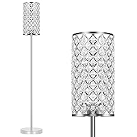 Crystal Floor Lamp, Modern Standing Lamp with Elegant Shade, LED Floor Lamp with On/Off Foot Switch Silver Finish Tall Pole Lamp Accent Lights for Living Room, Girl Bedroom, Dresser, Office (E26 Base)