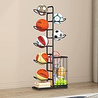 7-Ball Sports Equipment Storage Rack with Ball Holder and Basketball Rack, Athletic Gear Organizer Ball Stand - Organize Toys, Sports Gear and More, 57.5