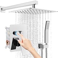 gotonovo Push Button Rain Shower System Rainfall Shower Head with Handheld Shower Wall Mount Pressure Balance Valve Included Dual Functions Luxury Shower Faucet Set 10 Inch Polished Chrome