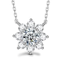 Diamond Necklace for Mothers Day Gifts for Mom,1 Carat Moissanite Halo Pendant Chain,Sterling Silver Necklace Lab Diamond Jewelry Gift for Mothers Day Wife Sister with GRA Certificate