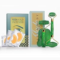 Complete Skincare Routine - 3 in 1 Jade Roller for Face and Gua Sha Set and 13 x 13 Under Eye and Forehead 24K Gold Patches