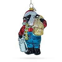 Quaint Cow Carrying Milk Jug - Blown Glass Christmas Ornament