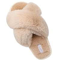 JIASUQI Cross Open Toe Fuzzy Fluffy House Slippers for Women Cozy Memory Foam Plush Criss Cross Furry Slides Slippers