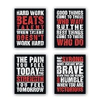 HPNIUB Inspirational Quotes Art Prints, Set of 4 (8”X10”), Chalkboard Motivational Canvas Poster, Hard Work Painting Be Strong Be Brave Wall Art for Classroom Kids Teens Bedroom Office, No Frame