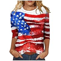 Going Out Tops for Women,3/4 Sleeve Tops for Women Vintage/Trendy Print Graphic Crewneck Shirt Summer Tops for Women 2024