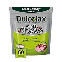 Dulcolax Soft Chews Saline Laxative Gentle Constipation Relief, Magnesium Hydroxide 1200mg, 60 Count, Black Cherry Flavor