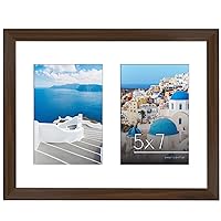 Americanflat 5x7 Double Picture Frame in Walnut - Use as One 11x14 Picture Frame Without Mat or Two 5x7 Frames with Mat - Photo Frame with Engineered Wood and Shatter-Resistant Glass for Wall