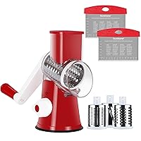 Ourokhome Rotary Cheese Grater Shredder and Pastry Dough Bench Scraper Knife, with Vegetable Peeler and Cleaning Brush (Red)