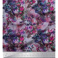 Soimoi Cotton Canvas Grey Fabric - by The Yard - 42 Inch Wide - Floral & Humming Bird Print - Botanical Beauty with Graceful Hummingbirds Printed Fabric