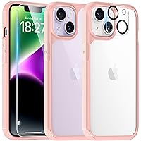 TAURI 5 in 1 for iPhone 14 Plus Case, with 2X HD Screen Protector + 2X Camera Lens Protector, [Military Grade Drop Protection] Case for iPhone 14 Plus - Pink