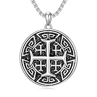 Jerusalem Cross Necklace for Men 925 Sterling Silver Crusaders Jerusalem Cross Pendant Christians Jewelry Gifts for Men Boy Father Husband