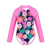 CHICTRY Girls Floral Printed Long Sleeve Zipper Rash Guard Shirts UPF 50+ Swimwear Bathing Suit
