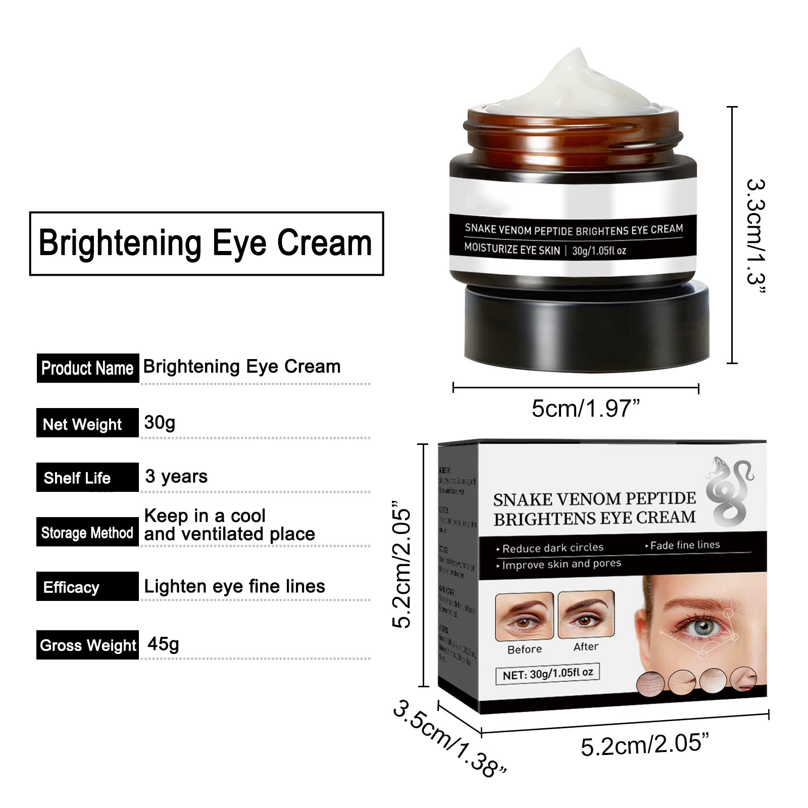 DICTAMNI 2Pcs Verfons Firming Eye Cream, Anti Aging Eye Bag Cream, Fades Fine Lines and Wrinkles,Verfons Temporary Firming Eye Cream,Verfons Snake Venom Firming Eye Cream