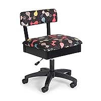 Arrow Sewing HCAT Adjustable Height Hydraulic Sewing and Craft Chair with Under Seat Storage and Printed Fabric, Black Cat Fabric