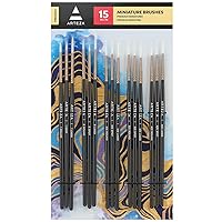 Arteza Detail Paint Brushes, Set of 15, Fine Detail Brush Set for Miniature Models and Canvases, Synthetic Bristles, Small Paint Brushes for Details, Fine Lines, and Shading