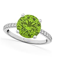 (2.21ct) Palladium Round Peridot and Diamond Accented Engagement Ring