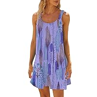 Womens Floral Sun Dresses Casual Sexy Sleeveless Off Shoulder Mini Dress Plus Size Ruched Flowy Short Beach Dress
