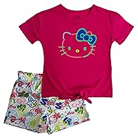 Hello Kitty Girls 2-Piece Tie Front T-Shirt and Dolphin Short Set