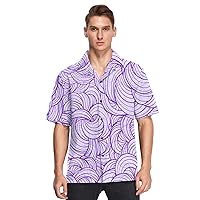 Hawaiian Short Sleeves Button Down Shirt Abstract Waves Purple Curves Print ropa Casual para Hombre