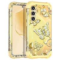 for Galaxy S24 5G Case,Shockproof Three Layer Heavy Duty Soft Silicone Rubber Bumper+Hard Plastic Hybrid Protective Case for Samsung Galaxy S24 6.2 inch,Yellow