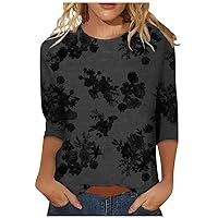 Blusas Casuales De Mujer, Women's Fashion Casual Three Quarter Sleeve Print Round Neck Pullover Top Blouse