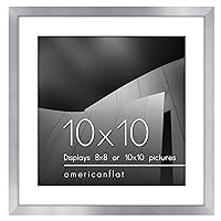 10x10 Picture Frame in Silver - Use as 8x8 Picture Frame with Mat or 10x10 Frame Without Mat - Thin Border Square Picture Frame, Shatter-Resistant Glass, and Easel for Wall or Tabletop