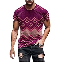 Men's Aztec T-Shirt Tribe Ethnic Geometric Graphic Tee Vintage Print Crewneck Short Sleeve Shirt Casual Workout Tops