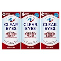 Clear Eyes Maximum Redness Eye Relief Eye Drops, 1 Fl Oz (Pack of 3)