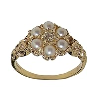 14k Yellow Gold Cultured Pearl & Real Diamond Womens Band Ring (0.09 cttw, H-I Color, I2-I3 Clarity)