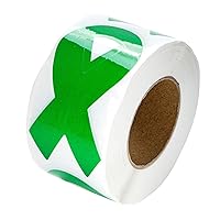Large Green Ribbon Awareness Stickers - Green Ribbon-Shaped Awareness Stickers for Cerebral Palsy, Liver Cancer, Mental Health, Organ Donation, Gun Control (250 Stickers)
