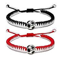 MANYC Soccer Bracelets for Men Women and Kids - Stylish Accessories for Soccer Fans Team Spirit Gifts For boys Girls 8-12 and Game Decor… (Black and red 2PCS)