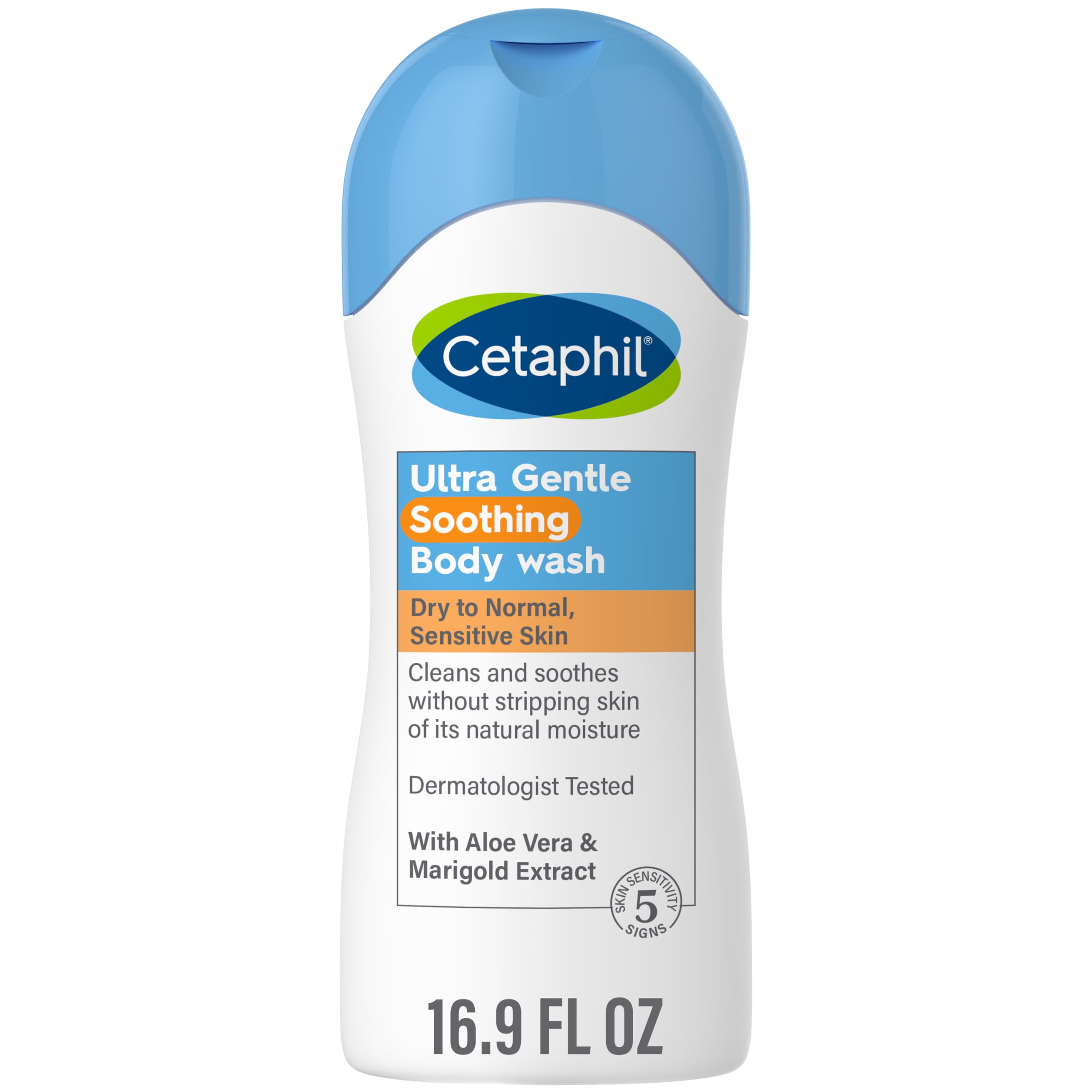 Cetaphil Body Wash, NEW Moisturizing Relief Body Wash for Sensitive Skin, Creamy Rich Formula & Ultra Gentle Refreshing Body Wash, For Dry to Normal, Sensitive Skin, 16.9oz, with Aloe Vera