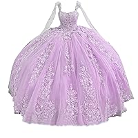 Women's Lace Beaded Quinceanera Dresses Glitter Tulle Appliqued Lace Sweet 16 Princess Birthday Party Gowns