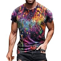 Mens Hipster Hip Hop T Shirts Printed Summer Big and Tall Short Sleeve Round Neck Muscle Shirts Gym Workout Tops
